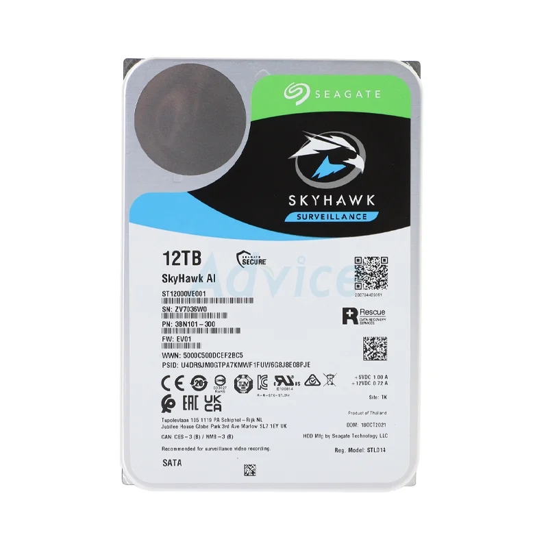 12 TB HDD CCTV SEAGATE SKYHAWK AI (7200RPM, 256MB, SATA-3, ST12000VE001)